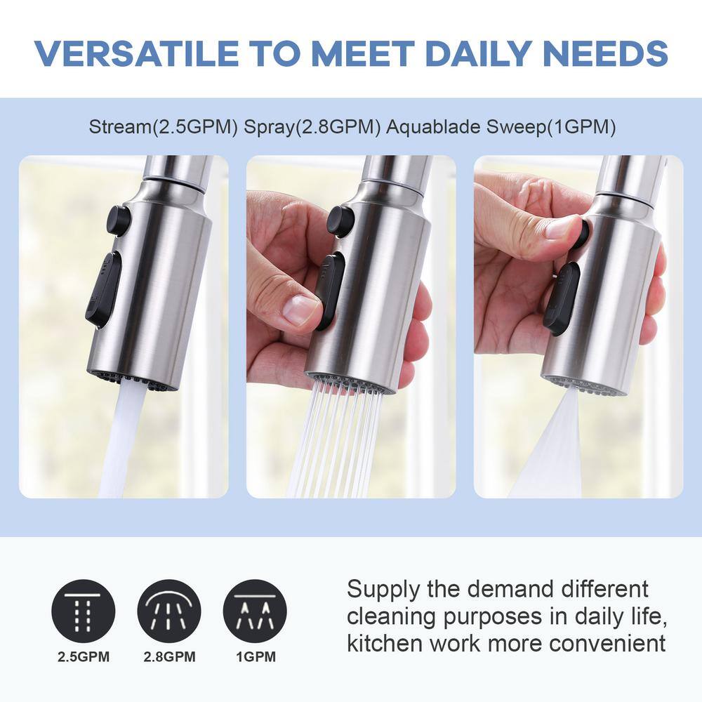 Brushed Nickel 3-Function Kitchen Faucet Spray Head with 9 Adapters