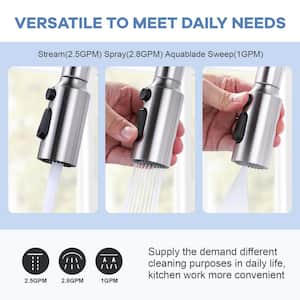 3-Function Kitchen Faucet Spray Head Replacement with 9-Adapters Kit in Brushed Nickel
