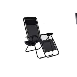 Outdoor Black Zero Gravity Metal Lawn Chair Set Adjustable Folding Beach Chair with Cup Holders (Set of 2)