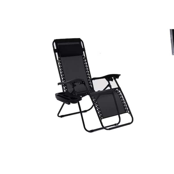 Unbranded Outdoor Black Zero Gravity Metal Lawn Chair Set Adjustable Folding Beach Chair with Cup Holders (Set of 2)