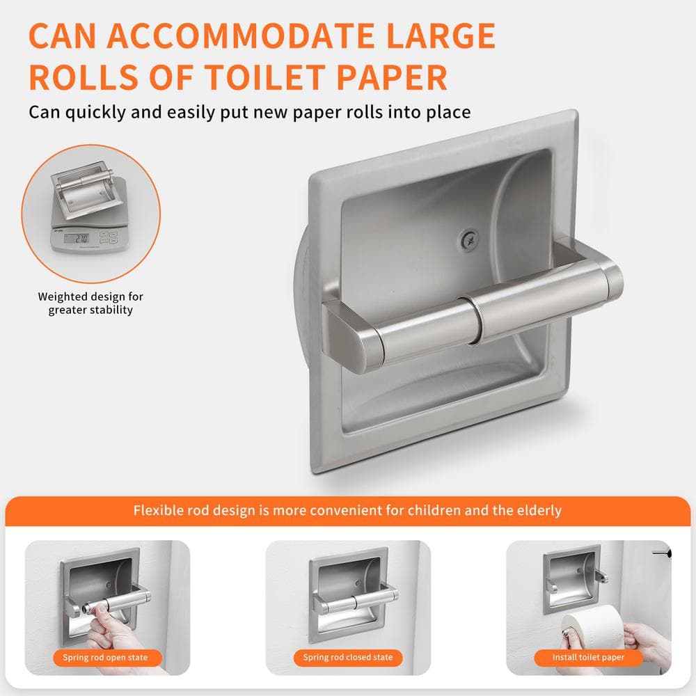 Brushed Nickel Recessed Wall-Mounted Toilet Paper Holder