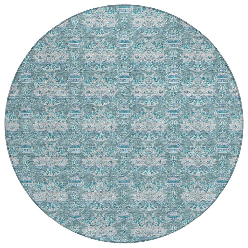 Chantille Machine Washable Indoor/Outdoor Abstract ACN2682 Teal 8 ft. x 8 ft. Round Rug price history on PriceWatchPro