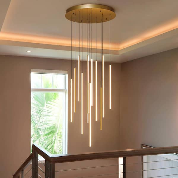 Neculina 12-Light 116-Watt Integrated LED Minimalistic Gold Kitchen Island Pendant Adjustable Chandelier