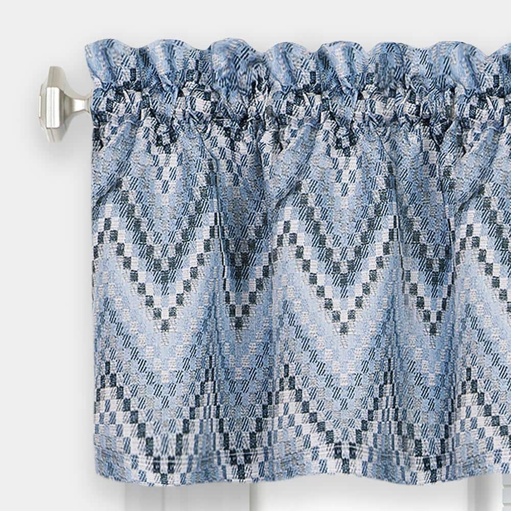 Ice Blue Chevron Polyester Rod Pocket Valance, 58" x 14"