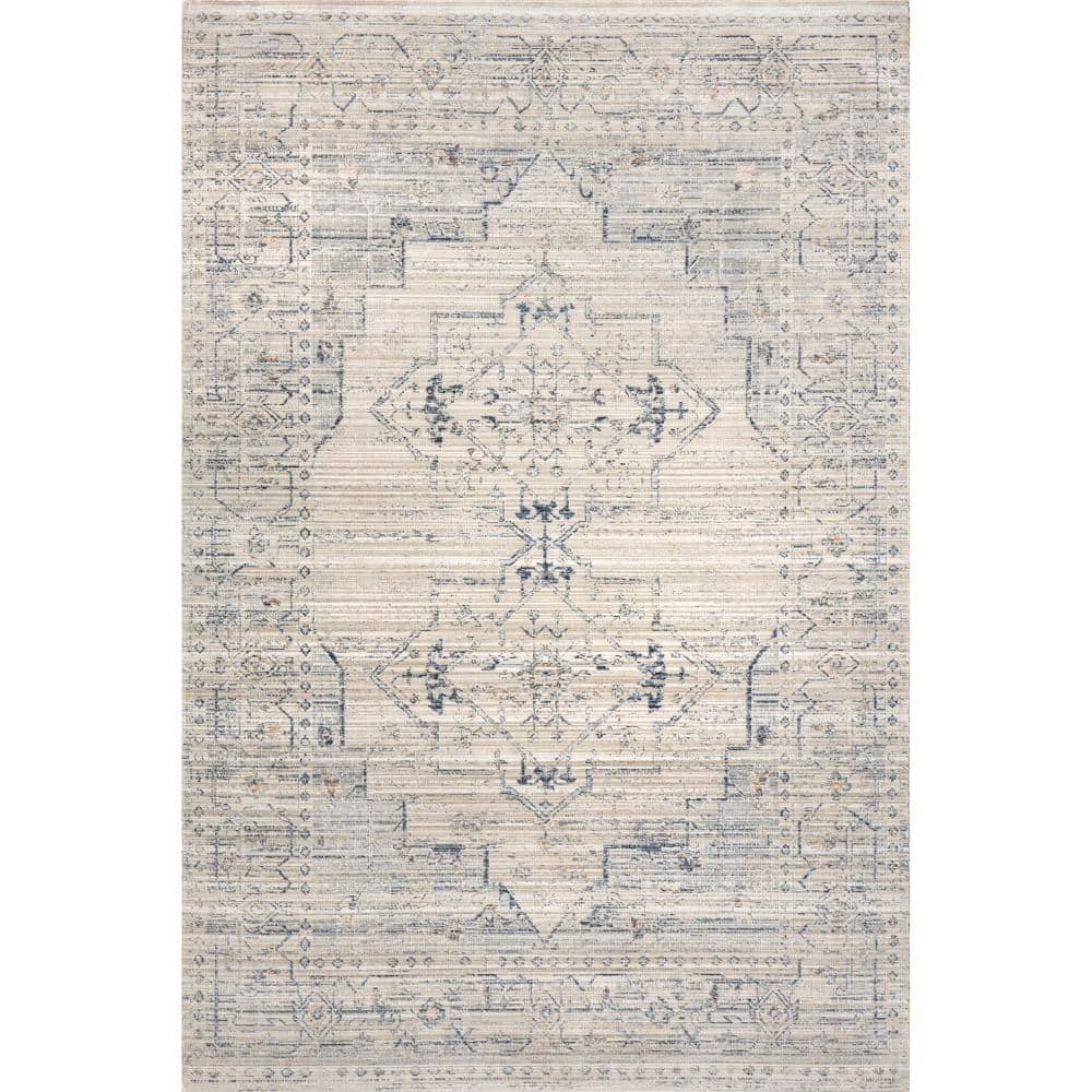 Nikita Faded Geometric Machine Washable Area Rug — nuLOOM