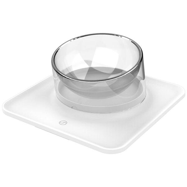 PET LIFE 10 oz. Surface' Anti-Skid and Anti-Spill Curved and Clear Removable Pet Bowl in White