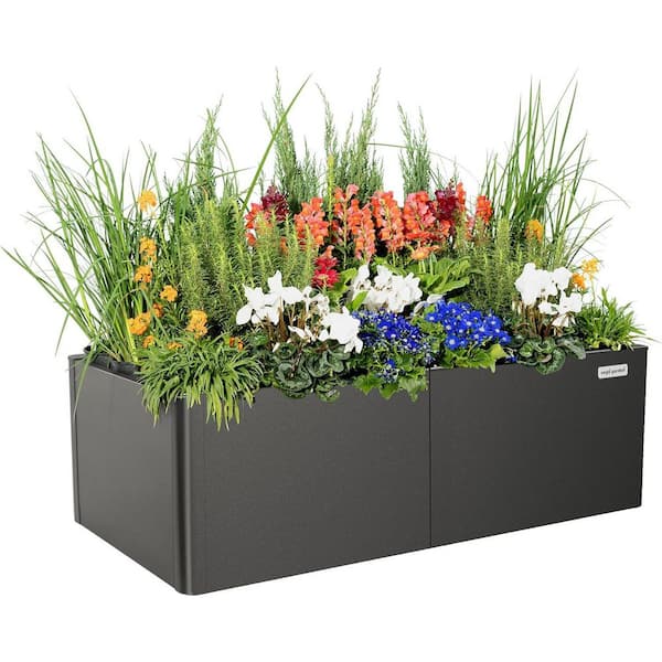 Modern Raised Garden Bed 17" Tall 27"x53" Heavy Planter Box for Trees/Flowers Double-Walled Metal Planter Urban Charcoal