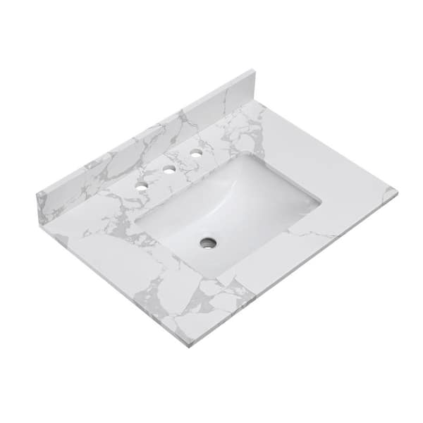 YASINU Mabelly 31 in. W x 22 in. D Engineered Stone Composite White Rectangular Single Sink Bath Vanity Top in Belly White
