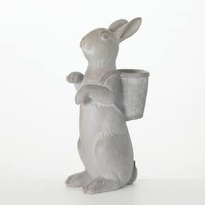 Gray 8.75 in. x 16 in. Resin Standing Bunny With Basket Planter