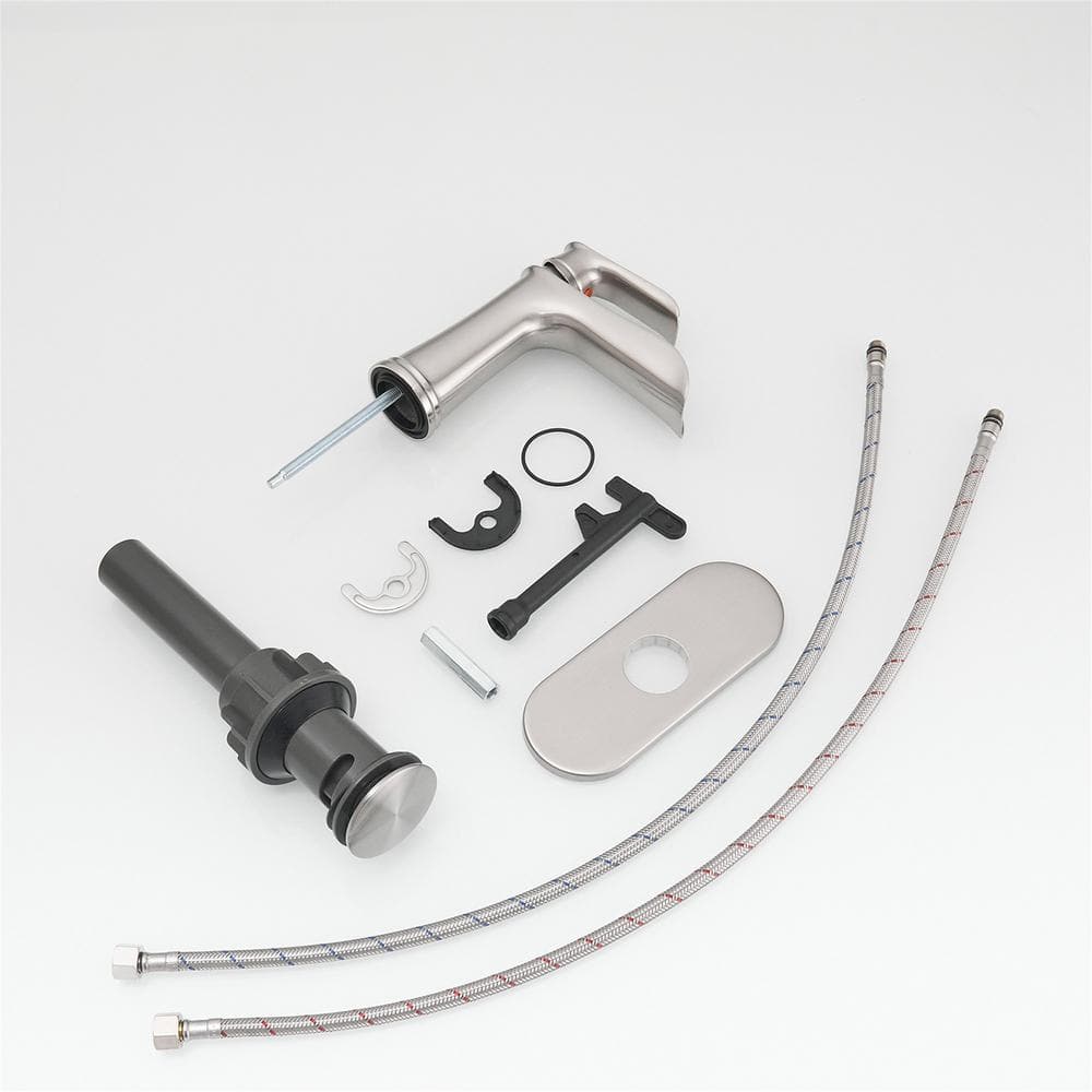 Brushed Nickel Single Handle Waterfall Bathroom Faucet with Pop-Up Drain