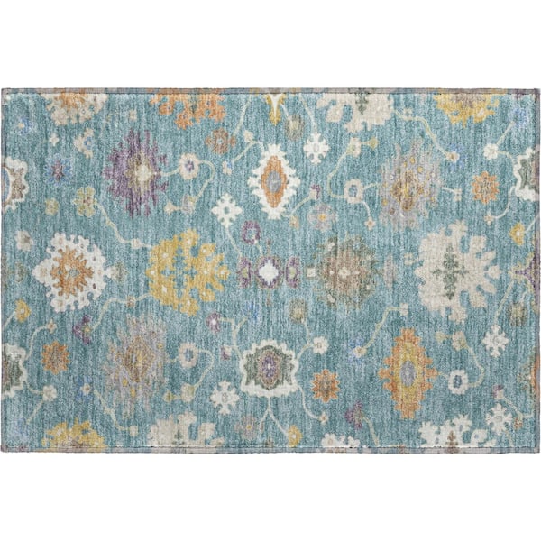 Mayfield Premium Machine Washable Abstract AMF2532 Teal 2 ft. x 3 ft. Accent Rug