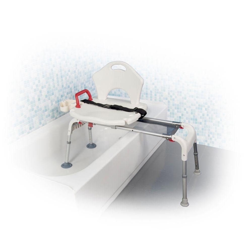 White Folding Universal Sliding Transfer Bench with Safety Features