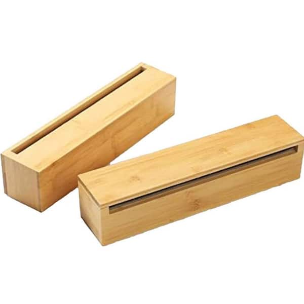 2.29 lb. 13.78 x 6.69 x 3.23 in. Bamboo Wood Foil and Plastic Wrap Organizer Dispenser with Cutter for Kitchen 2 Pcs