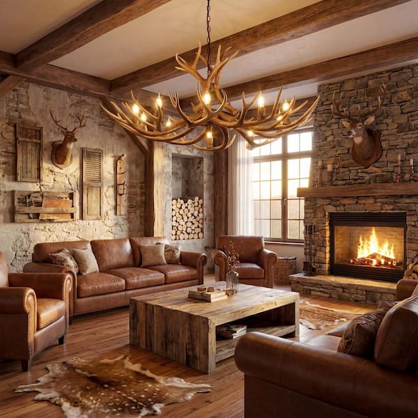 Eldora 49 in. 10-Light Brown Rustic Farmhouse Adjustable Resin Antler LED Chandelier