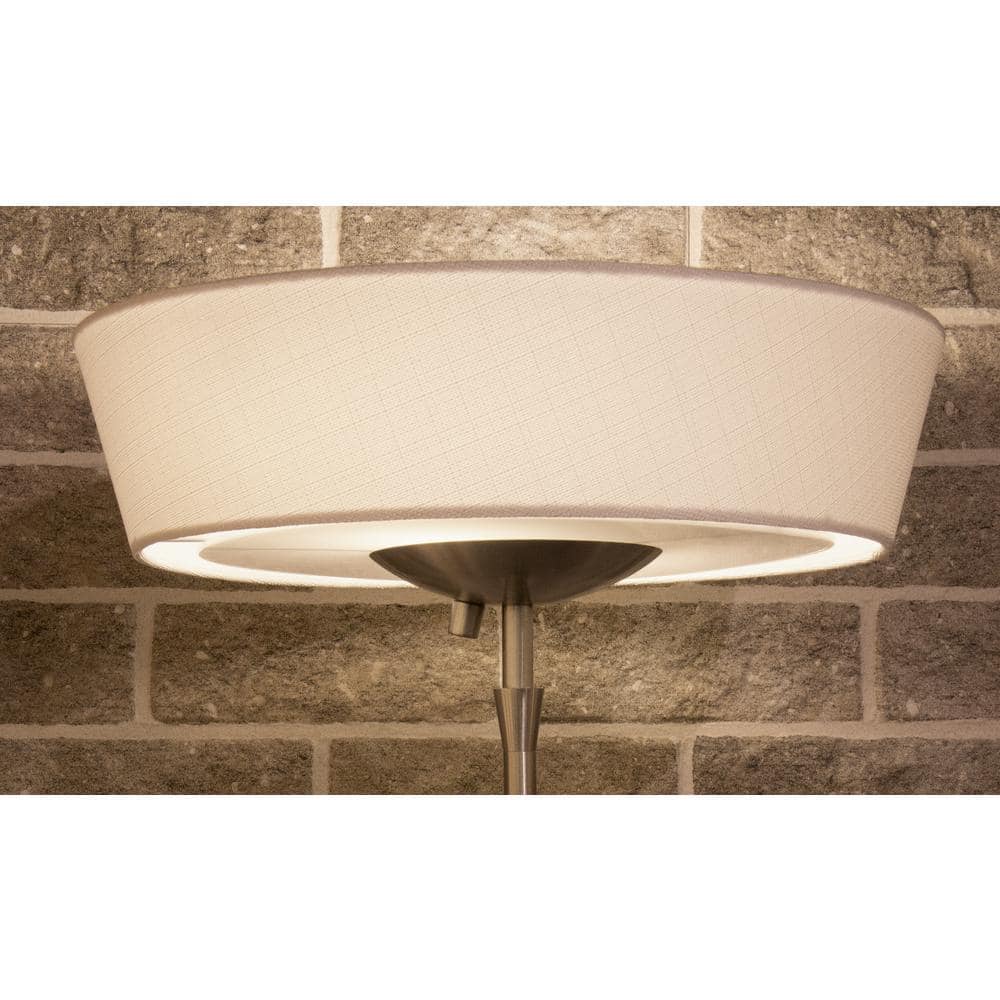 Harper Slim Satin Steel Torchiere Floor Lamp with White Linen Shade
