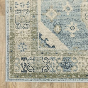 Blue Grey Beige and Teal 3 ft. x 5 ft. Oriental Power Loom Stain Resistant Area Rug