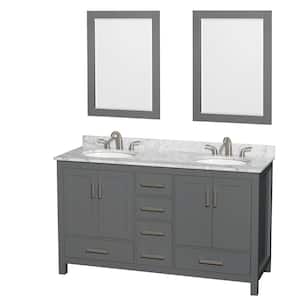 Sheffield 60 in. W x 22 in. D x 35 in. H Double Bath Vanity in Dark Gray with White Carrara Marble Top and 24" Mirrors