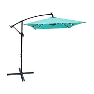 10 ft. Steel LED Lighted Sun Shade Patio Umbrella in Turquoise Blue with Crank and Cross Base