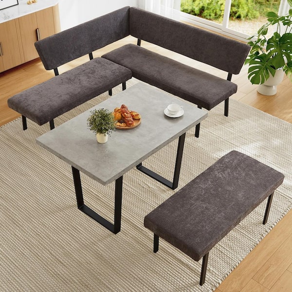3-Piece Gray Dining Table Set 47.2 in. Rectangle Table with Corner Bench(Grey)