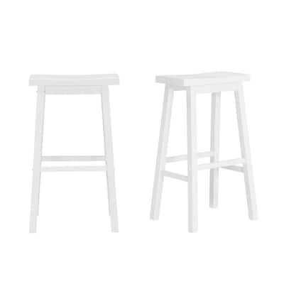 White Wood Saddle Backless Bar Stool (Set of 2) (16.33 in. W x 29 in. H)
