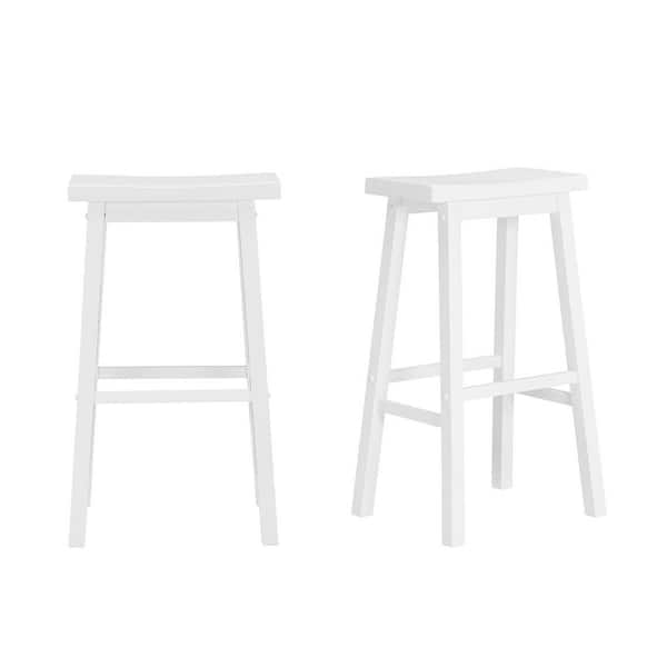Stylewell White Wood Saddle Backless, White Bar Stool Chairs