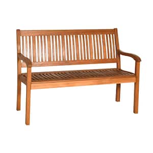50 in. 2-Person Durable Brown Eucalyptus Wood Outdoor Bench