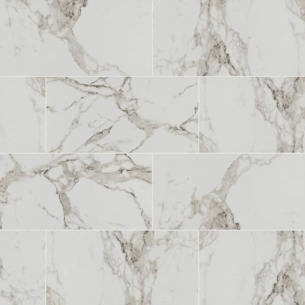 Crystal Bianco 12 in. x 24 in. Polished Porcelain Stone Look Floor and Wall Tile (16 sq. ft. /Case)