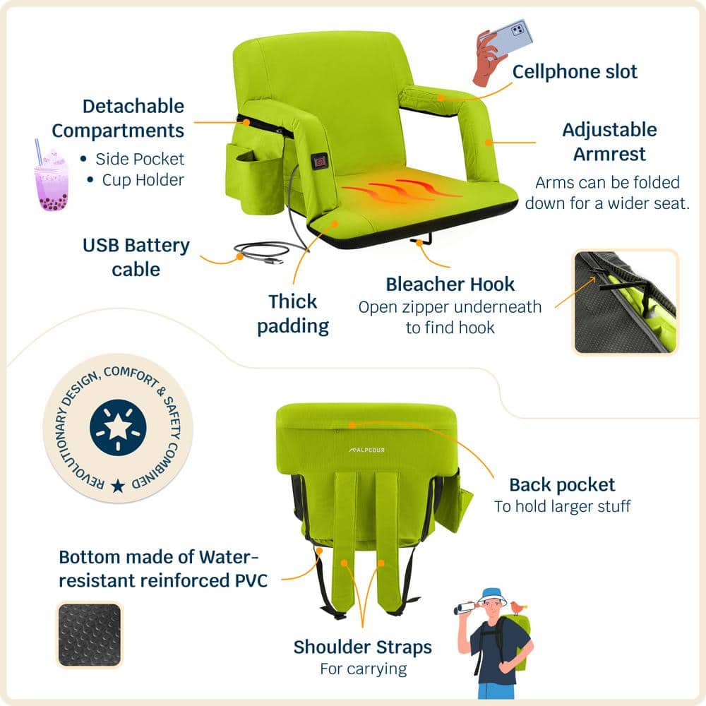 Lime Heated Reclining Stadium Seat with Armrests