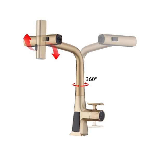 15.75 in. H Brushed Gold Single Handle Pull Down Sprayer Kitchen Faucet with 360° Swivel and Temperature Display