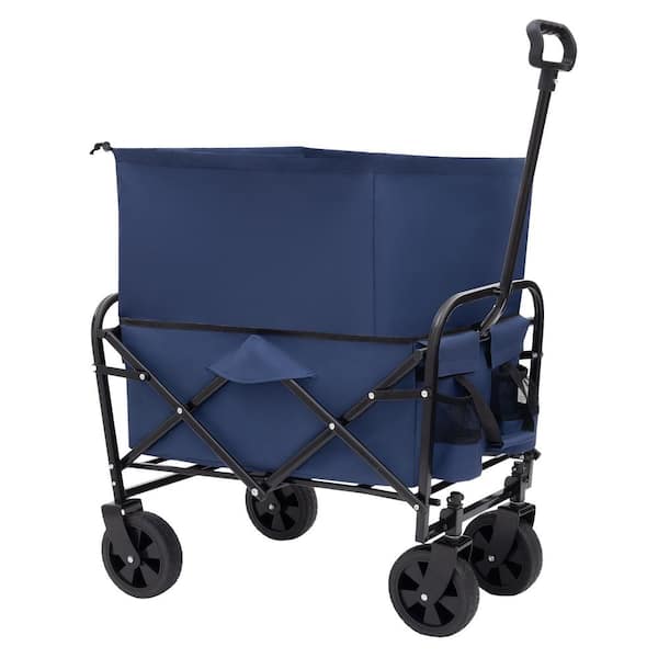Dark Blue 1.8 cu. ft. Steel Collapsible Garden Cart for Camping Gardeing, Maximum Load Capacity 200 lbs.