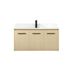 40 in. W Single Bath Vanity in Maple with Engineered Stone Vanity Top in Ivory with White Basin with Backsplash