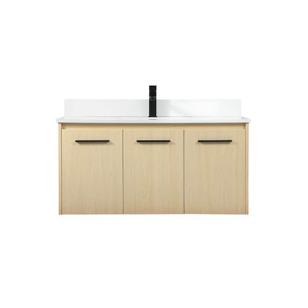 Unbranded 40 in. W Single Bath Vanity in Maple with Engineered Stone Vanity Top in Ivory with White Basin with Backsplash