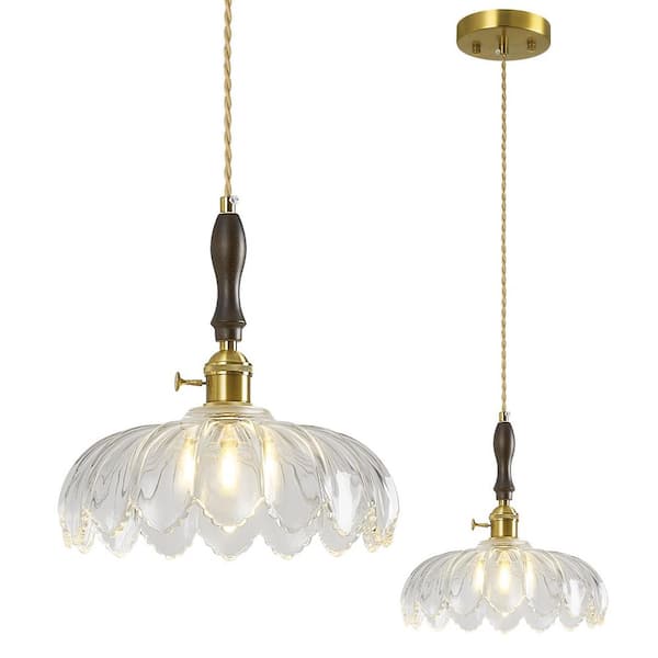 Home Lighting 60-Watt 1-Light 10.03 in. Modern Clear Glass Pendant Light with Gold Finish for Bedrooms and Dining Rooms