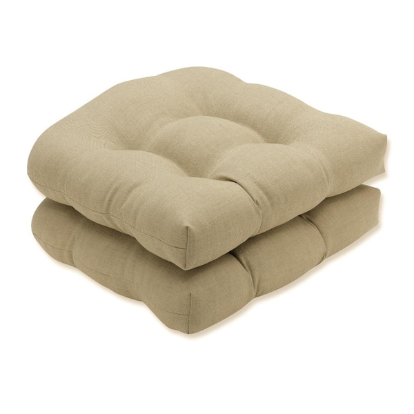 Pillow Perfect Solid 19 x 19 2-Piece Outdoor Dining chair Cushion in Tan Rave