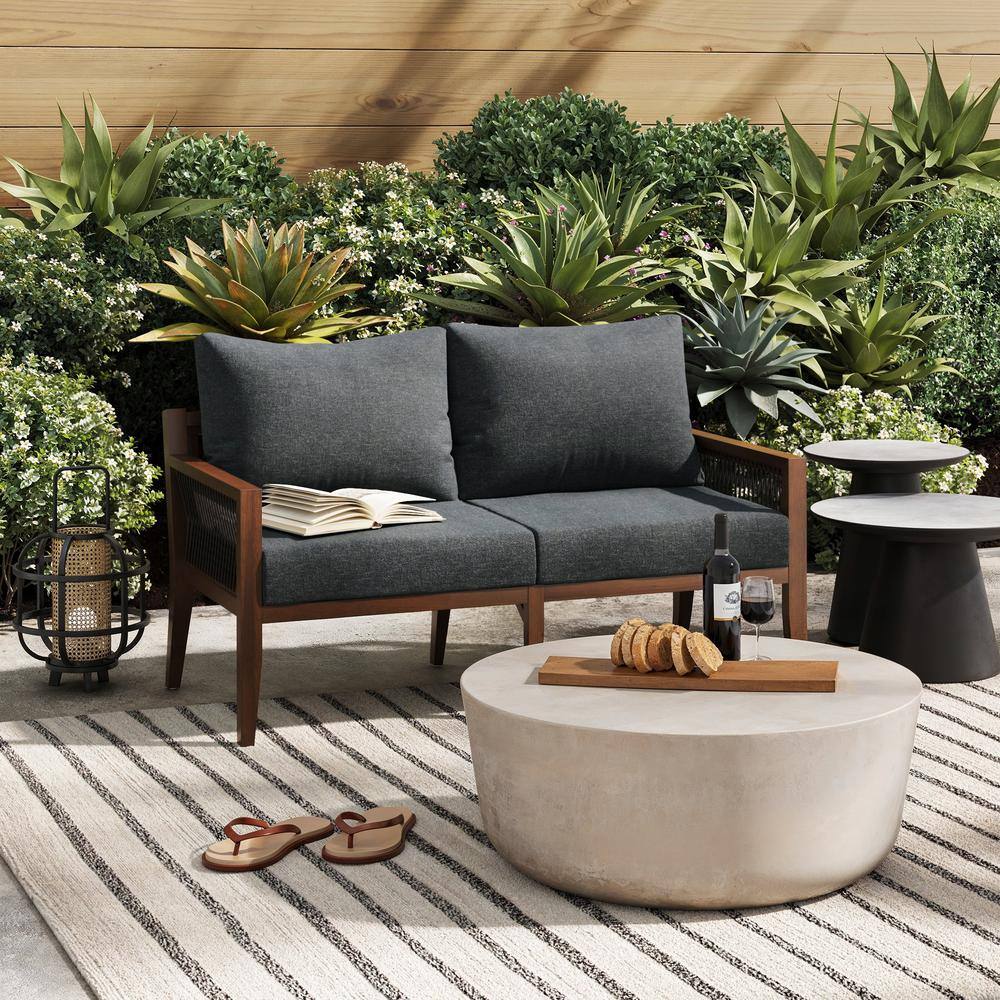 Freya Bohemian Dark Gray Acacia Wood Outdoor Loveseat