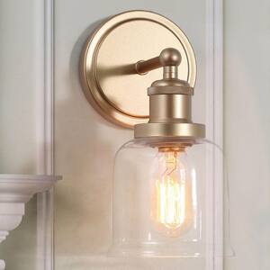 Modern Gold Bedroom Wall Lights 1-Light Bell Bathroom Vanity Lighting with Clear Glass Shade