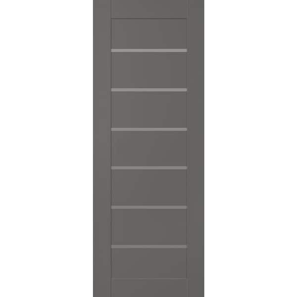 Alba 28 in. W. x 84 in. No Bore 7-Lite Frosted Glass Gray Matte Solid Composite Core Wood Interior Door Slab