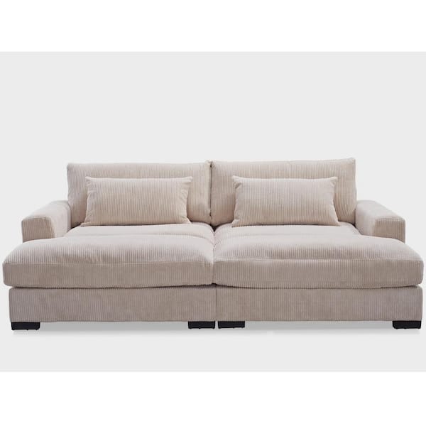 US Pride Furniture Maryellen 90 in. Width 54 in. Depth Square Arm Polyester Rectangle Straight Sofa in Beige