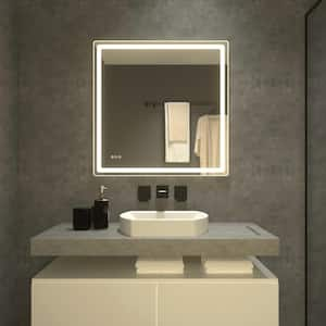 Eira 36 in. W x 36 in. H Round Corner Rectangular Frameless Wall Mount LED Bathroom Vanity Mirror in Polished Crystal