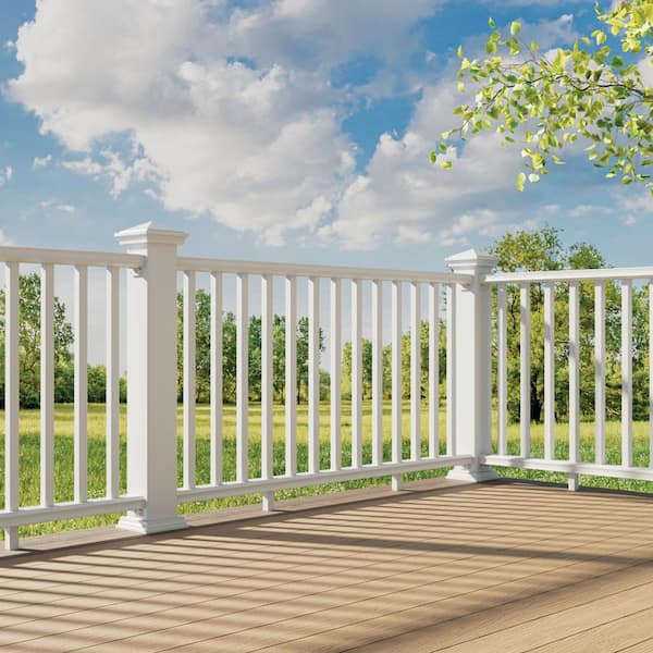 BRIO 42 in. x 96 in. (Actual: 42 in. x 94 in.) White PVC Composite Stair Railing Kit w/Square Composite Balusters
