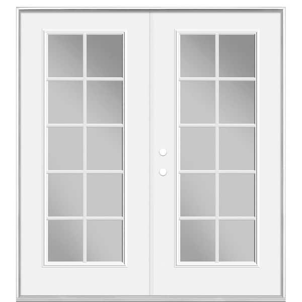 Masonite 72 in. x 80 in. Ultra White Steel Prehung Right-Hand Inswing 10-Lite Clear Glass Patio Door in Vinyl Frame, no Brickmold