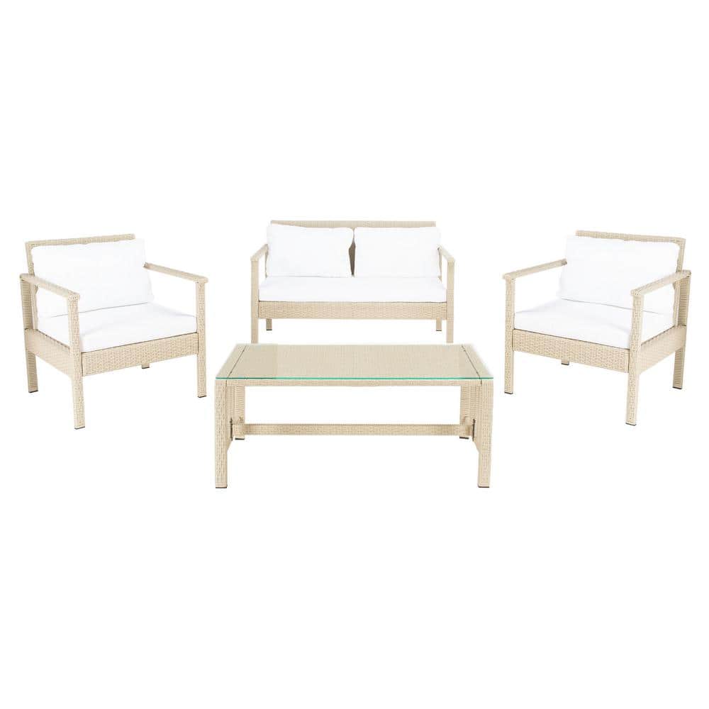 Beige Wicker 4-Piece Outdoor Living Set with Cushions