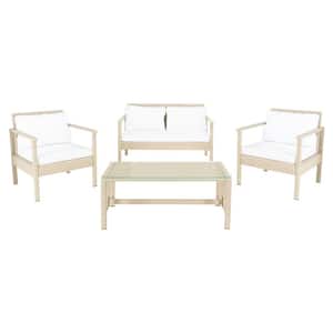 Garner Beige 4-Piece Wicker Patio Conversation Set with White Cushions