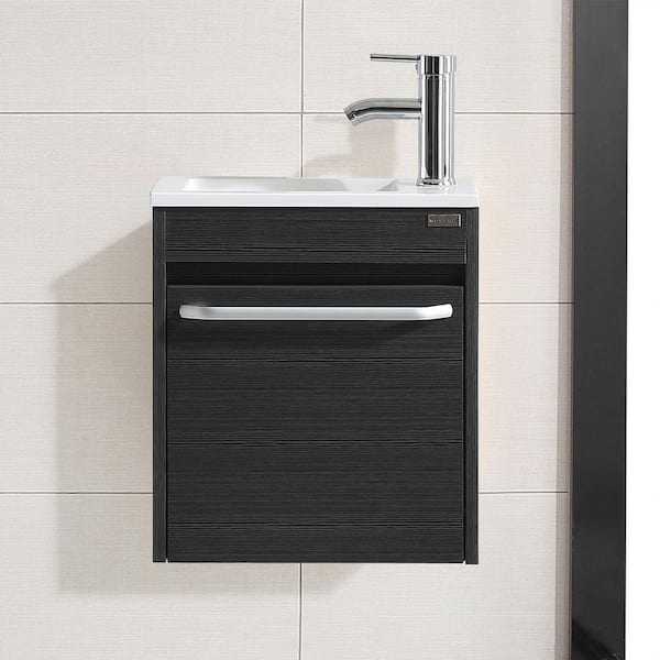 15.75 in. W x 9.65 in. D x 17.72 in. H Wall-Mounted Bathroom Vanity Set in Black with White Resin Basin and Top