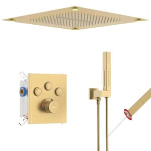 Single Handle 3-Spray Shower Faucet 1.8 GPM 16 in. Square Ceiling Mounted with Pressure Balance in. Brushed Gold