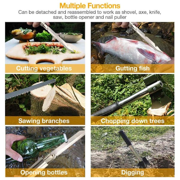 6-in-1 Multi Tool Survival Kit Shovel Knife Axe Saw Nail Puller w/Pouch Outdoor Gear Camping