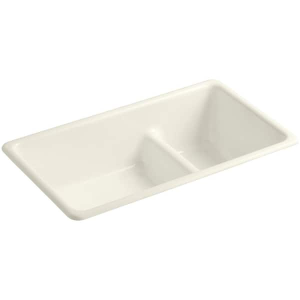 KOHLER Iron/Tones Smart Divide Drop-In/Undermount Cast-Iron 33 in. Double Bowl Kitchen Sink in Biscuit