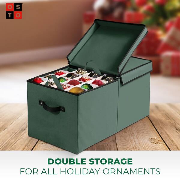 OSTO 6 in. Green 600D Polyester Holiday Ornament Storage Box with
