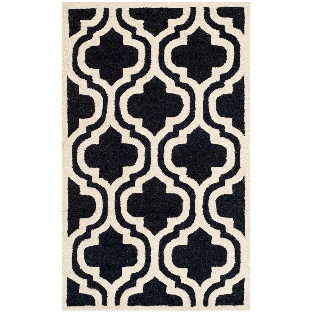 Black and Ivory Hand-Tufted Wool 8' x 10' Rug