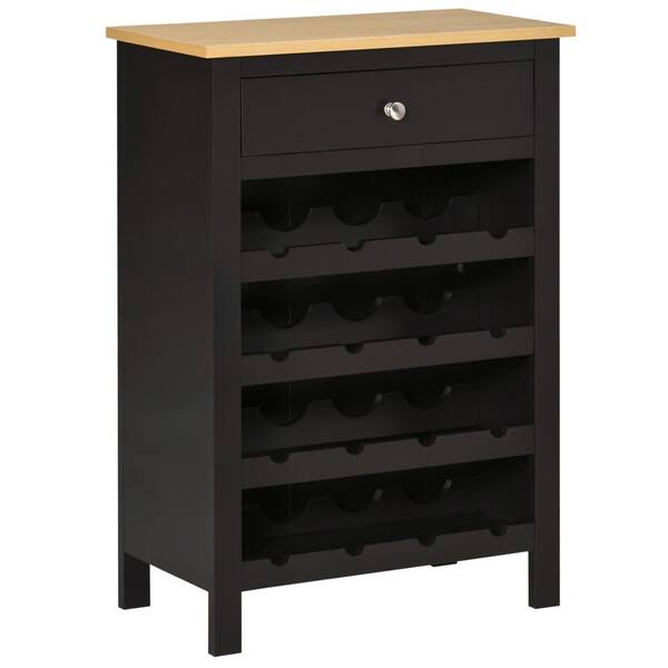 Tileon Dark Brown Freestanding MDF Wine Bar Cabinet, Kitchen Buffet Cabinet with 16-Bottle Wine Holder and Storage Drawer